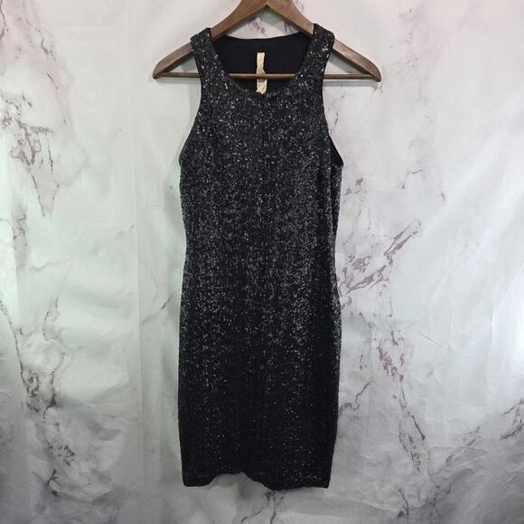 Bailey 44 Dress Womens Medium Black Sequin Stretch Mini Short Tank Zip Front - Picture 1 of 11
